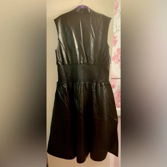 Anthropologie Tommie Cap-Sleeve Smocked Front-Zip Shirt Dress: Faux-Leat… - Picture 11 of 13